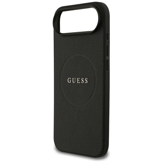 Калъф за iPhone 17 Air - Guess - Grained Gold Ring MagSafe (GUHMP17MPGHSMMK) - Черен
