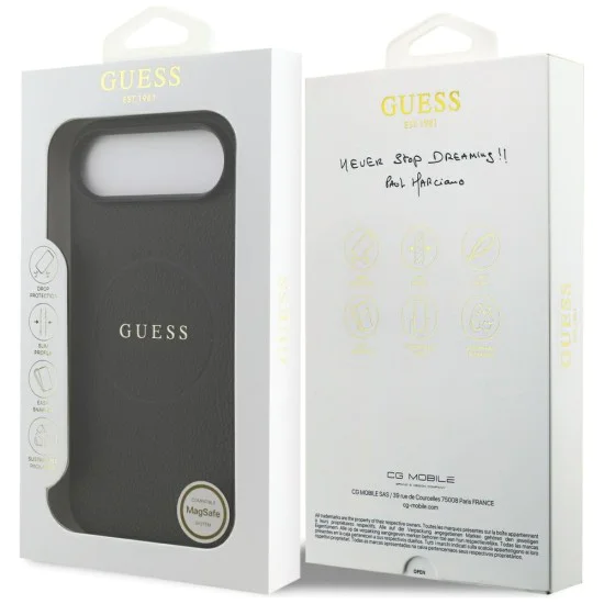 Калъф за iPhone 17 Air - Guess - Grained Gold Ring MagSafe (GUHMP17MPGHSMMK) - Черен
