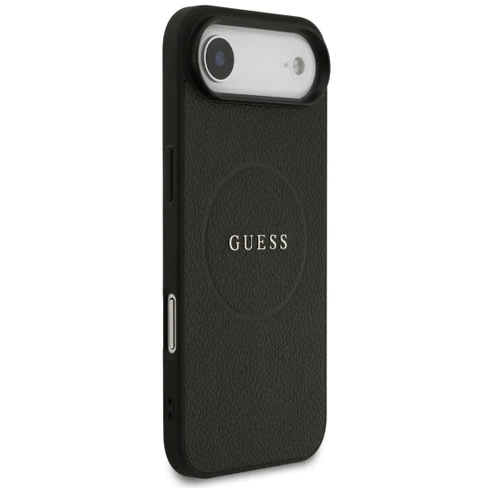 Калъф за iPhone 17 Air - Guess - Grained Gold Ring MagSafe (GUHMP17MPGHSMMK) - Черен