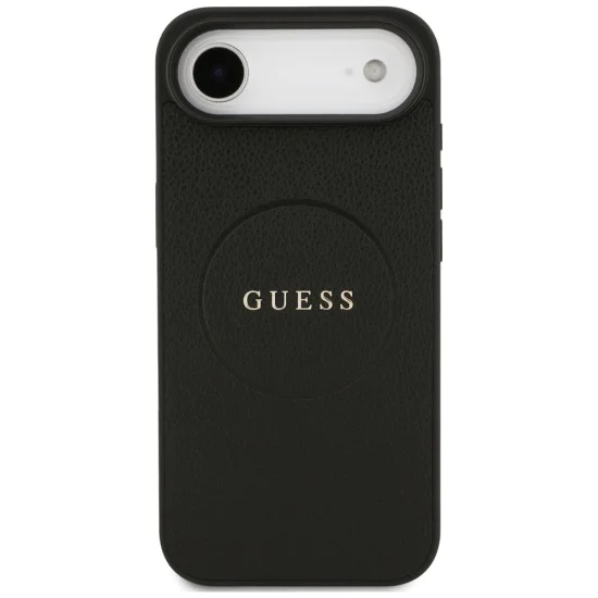 Калъф за iPhone 17 Air - Guess - Grained Gold Ring MagSafe (GUHMP17MPGHSMMK) - Черен