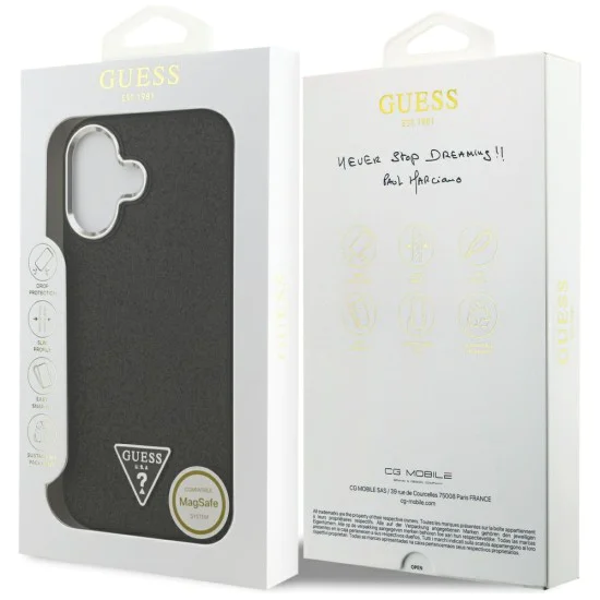 Калъф за iPhone 17 - Guess - Glitter Triangle Logo MagSafe (GUHMP17SPFGTSCMK) - Черен