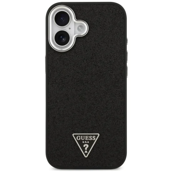 Калъф за iPhone 17 - Guess - Glitter Triangle Logo MagSafe (GUHMP17SPFGTSCMK) - Черен