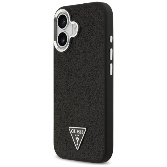 Калъф за iPhone 17 - Guess - Glitter Triangle Logo MagSafe (GUHMP17SPFGTSCMK) - Черен