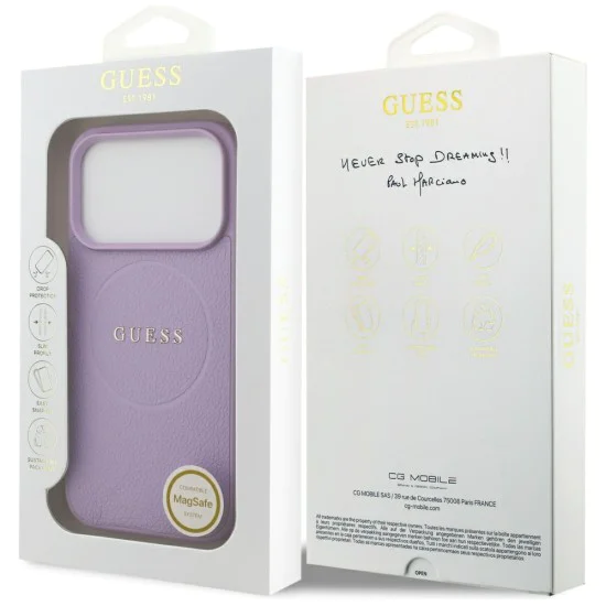 Калъф за iPhone 17 Pro - Guess - Grained Gold Ring MagSafe (GUHMP17LPGHSMMU) - Лилав