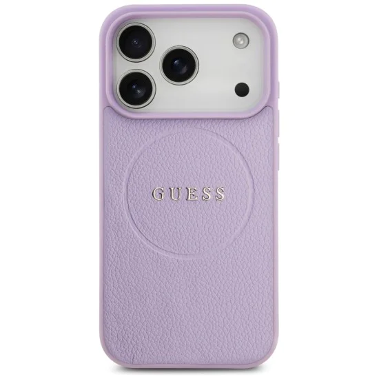 Калъф за iPhone 17 Pro - Guess - Grained Gold Ring MagSafe (GUHMP17LPGHSMMU) - Лилав