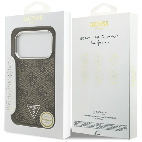Калъф за iPhone 17 Pro - Guess - Hardcase 4G Triangle Logo MagSafe (GUHMP17LP4TSRCMW) - Кафяв