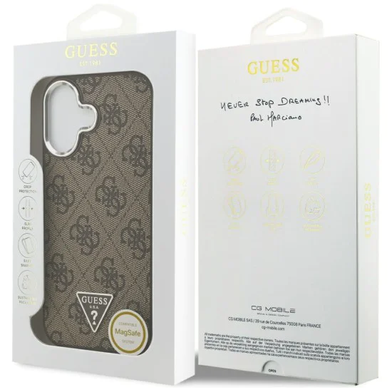 Калъф за iPhone 17 - Guess - Hardcase 4G Triangle Logo MagSafe (GUHMP17SP4TSRCMW) - Кафяв