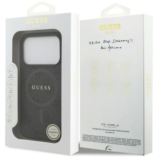 Калъф за iPhone 17 Pro - Guess - 4G Ring Classic Logo MagSafe (GUHMP17LG4GFRK) - Черен