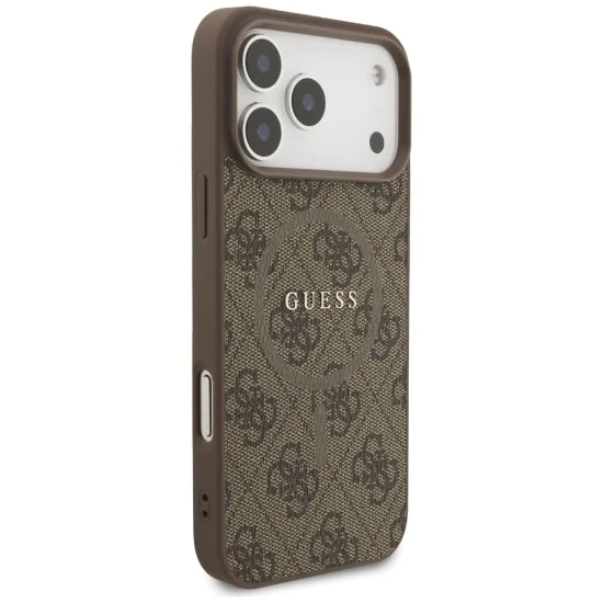 Калъф за iPhone 17 Pro - Guess - 4G Ring Classic Logo MagSafe (GUHMP17LG4GFRW) - Кафяв
