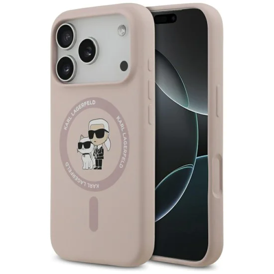 Калъф за iPhone 17 Pro - Karl Lagerfeld - Силиконов пръстен MagSafe (KLHMP17LSCMKCRHP) - Розов
