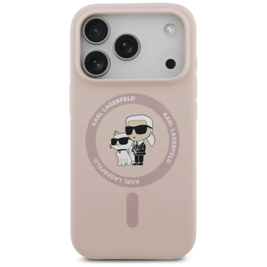 Калъф за iPhone 17 Pro - Karl Lagerfeld - Силиконов пръстен MagSafe (KLHMP17LSCMKCRHP) - Розов