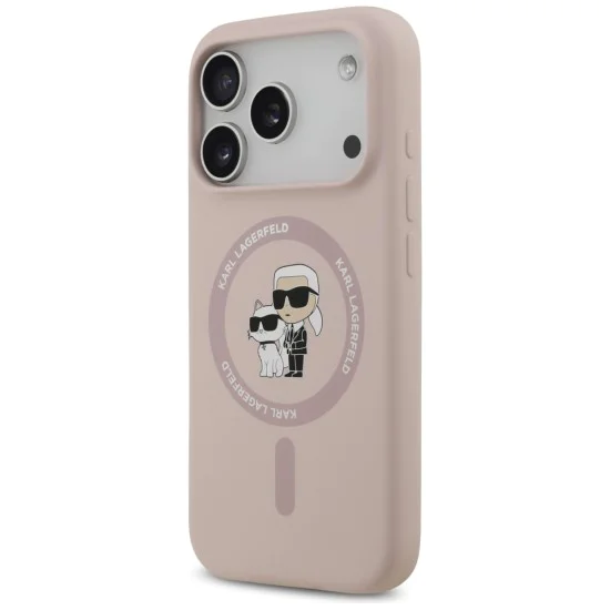 Калъф за iPhone 17 Pro - Karl Lagerfeld - Силиконов пръстен MagSafe (KLHMP17LSCMKCRHP) - Розов
