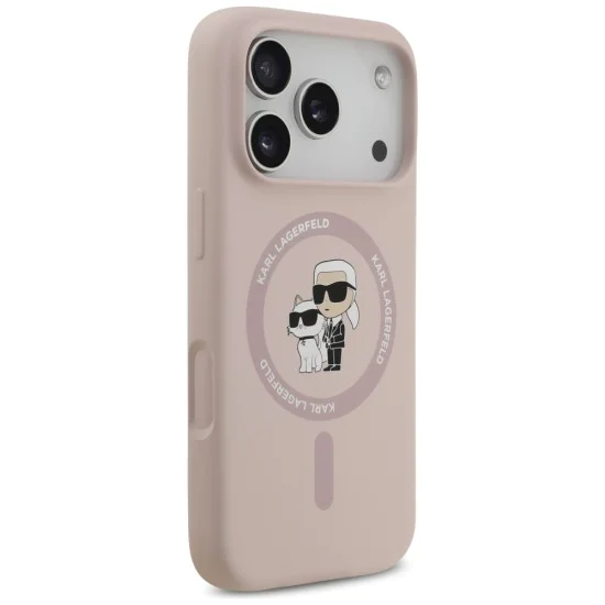 Калъф за iPhone 17 Pro - Karl Lagerfeld - Силиконов пръстен MagSafe (KLHMP17LSCMKCRHP) - Розов