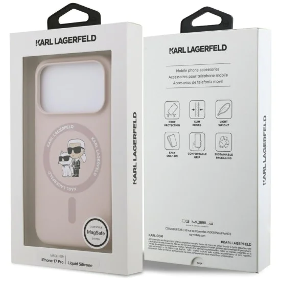 Калъф за iPhone 17 Pro - Karl Lagerfeld - Силиконов пръстен MagSafe (KLHMP17LSCMKCRHP) - Розов