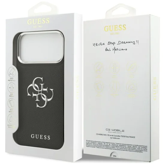 Калъф за iPhone 17 Pro - Guess - Hardcase 4G Grained Big and Classic Logo (GUHCP17LPG4SMCEK) - Черен