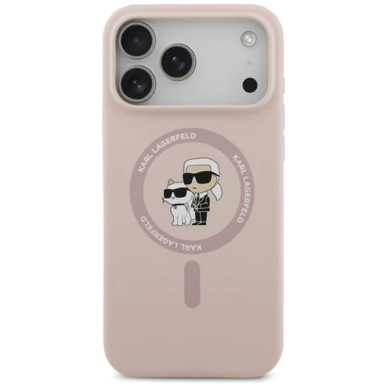 Калъф за iPhone 17 Pro Max - Karl Lagerfeld - Силиконов пръстен MagSafe (KLHMP17XSCMKCRHP) - Розов