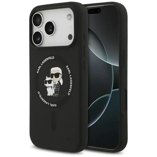 Калъф за iPhone 17 Pro - Karl Lagerfeld - Силиконов пръстен MagSafe (KLHMP17LSCMKCRHK) - Черен