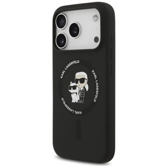Калъф за iPhone 17 Pro - Karl Lagerfeld - Силиконов пръстен MagSafe (KLHMP17LSCMKCRHK) - Черен