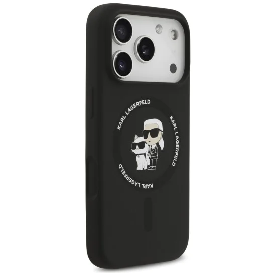 Калъф за iPhone 17 Pro - Karl Lagerfeld - Силиконов пръстен MagSafe (KLHMP17LSCMKCRHK) - Черен