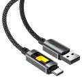 Acefast - Кабел за данни (C21-04) - Бързо зареждане, USB към Type-C, 3A, Цветен градиентен светлинен ефект, Найлонова оплетка, 1.2 м - Черен