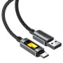 Acefast - Кабел за данни (C21-04) - Бързо зареждане, USB към Type-C, 3A, Цветен градиентен светлинен ефект, Найлонова оплетка, 1.2 м - Черен