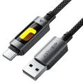 Acefast - Кабел за данни (C21-04) - Бързо зареждане, USB към Type-C, 3A, Цветен градиентен светлинен ефект, Найлонова оплетка, 1.2 м - Черен