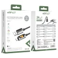 Acefast - Кабел за данни (C21-04) - Бързо зареждане, USB към Type-C, 3A, Цветен градиентен светлинен ефект, Найлонова оплетка, 1.2 м - Черен