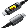 Acefast - Кабел за данни (C21-03) - Бързо зареждане, Type-C към Type-C, 60W, 3A, Цветен градиентен светлинен ефект, 1.2 м - Черен