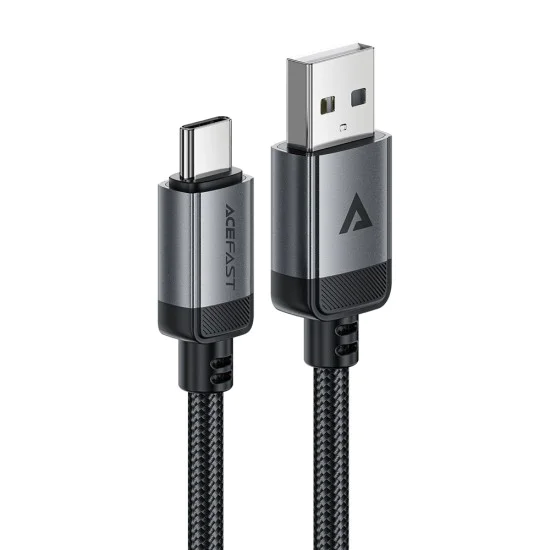 Acefast - Кабел за данни (C20-04) - USB към Type-C, 3A, Бързо зареждане, Устойчив на огъване, Найлонова оплетка, 1.2 м - Черен