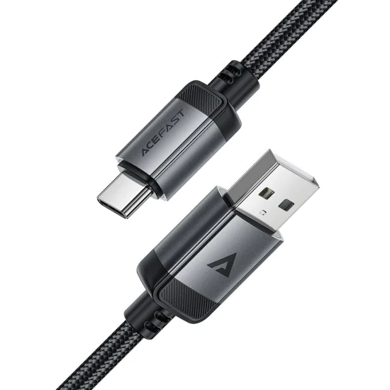 Acefast - Кабел за данни (C20-04) - USB към Type-C, 3A, Бързо зареждане, Устойчив на огъване, Найлонова оплетка, 1.2 м - Черен
