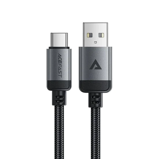 Acefast - Кабел за данни (C20-04) - USB към Type-C, 3A, Бързо зареждане, Устойчив на огъване, Найлонова оплетка, 1.2 м - Черен