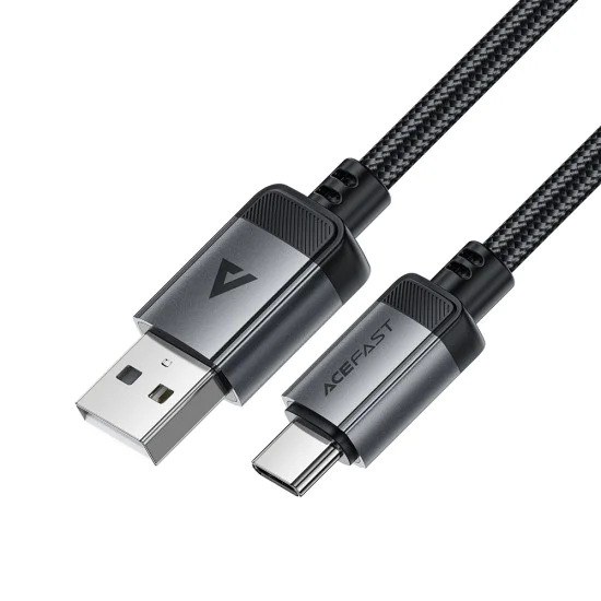 Acefast - Кабел за данни (C20-04) - USB към Type-C, 3A, Бързо зареждане, Устойчив на огъване, Найлонова оплетка, 1.2 м - Черен