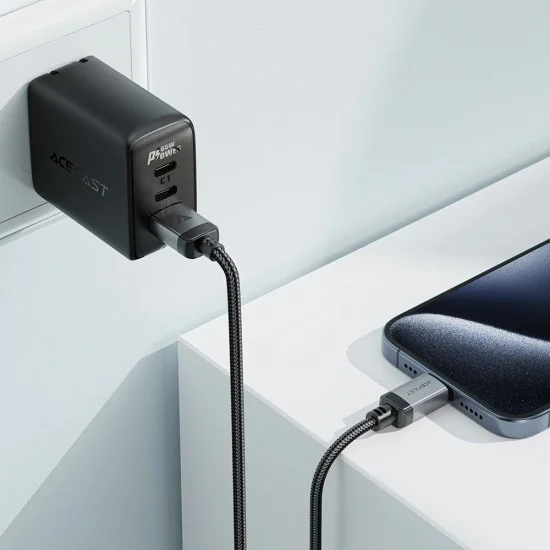 Acefast - Кабел за данни (C20-04) - USB към Type-C, 3A, Бързо зареждане, Устойчив на огъване, Найлонова оплетка, 1.2 м - Черен