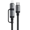 Acefast - Кабел за данни (C20-01) - USB-C към Type-C, Lightning, 60W, бързо зареждане, устойчив на огъване, MFi сертифициран, 1.2 м - Черен
