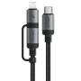 Acefast - Кабел за данни (C20-01) - USB-C към Type-C, Lightning, 60W, бързо зареждане, устойчив на огъване, MFi сертифициран, 1.2 м - Черен