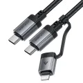 Acefast - Кабел за данни (C20-01) - USB-C към Type-C, Lightning, 60W, бързо зареждане, устойчив на огъване, MFi сертифициран, 1.2 м - Черен