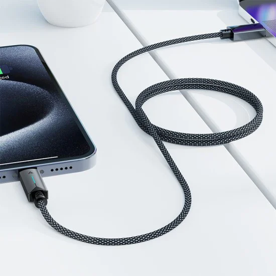 Acefast - Кабел за данни (C19-04) - USB към Type-C, бързо зареждане, 3A, устойчив на огъване, найлонова оплетка, 1.2 м - черен
