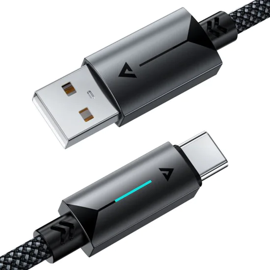 Acefast - Кабел за данни (C19-04) - USB към Type-C, бързо зареждане, 3A, устойчив на огъване, найлонова оплетка, 1.2 м - черен