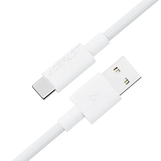 Acefast - Кабел за данни (C18-04) - USB към Type-C, бързо зареждане, 3A, устойчив на огъване, найлонова оплетка, 1.2 м - бял