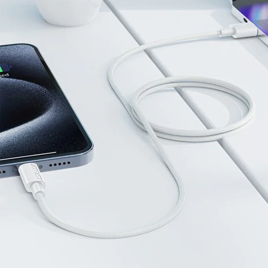Acefast - Кабел за данни (C18-04) - USB към Type-C, бързо зареждане, 3A, устойчив на огъване, найлонова оплетка, 1.2 м - бял