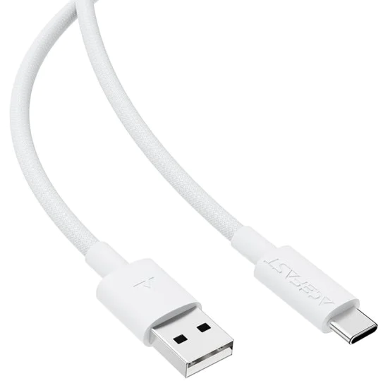 Acefast - Кабел за данни (C18-04) - USB към Type-C, бързо зареждане, 3A, устойчив на огъване, найлонова оплетка, 1.2 м - бял