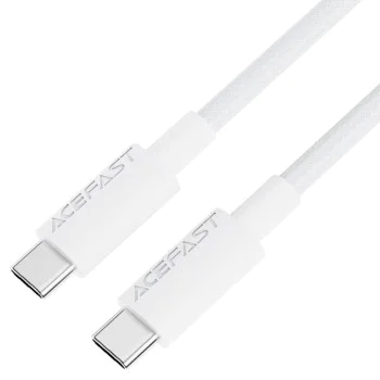 Acefast - Кабел за данни (C18-03) - Type-C към Type-C, бързо зареждане, 60W, 3A, устойчив на огъване, найлонова оплетка, 1.2 м - бял