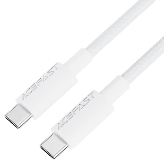 Acefast - Кабел за данни (C18-03) - Type-C към Type-C, бързо зареждане, 60W, 3A, устойчив на огъване, найлонова оплетка, 1.2 м - бял