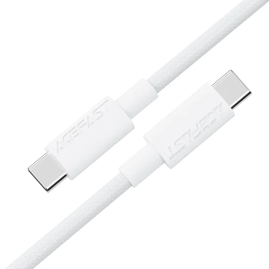 Acefast - Кабел за данни (C18-03) - Type-C към Type-C, бързо зареждане, 60W, 3A, устойчив на огъване, найлонова оплетка, 1.2 м - бял