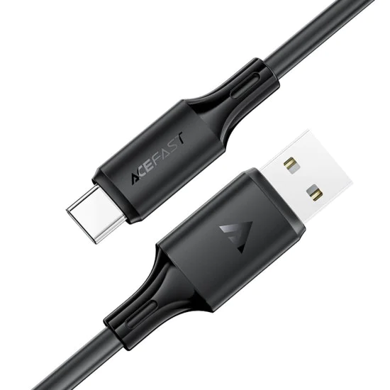 Acefast - Кабел за данни (C17-04) - USB към Type-C, бързо зареждане, 3A, устойчив на огъване, мек силикон, 1.2 м - черен