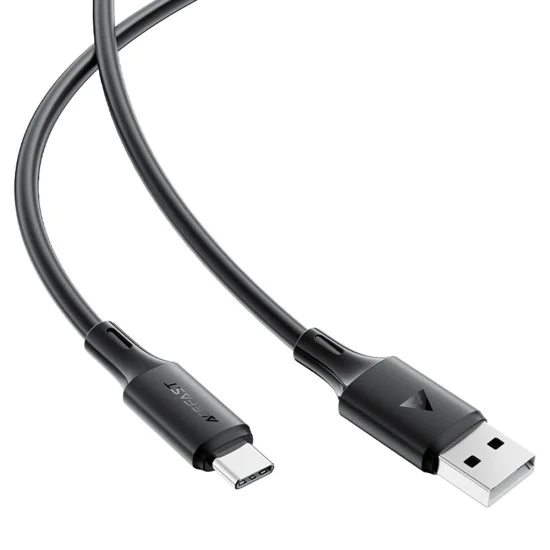 Acefast - Кабел за данни (C17-04) - USB към Type-C, бързо зареждане, 3A, устойчив на огъване, мек силикон, 1.2 м - черен