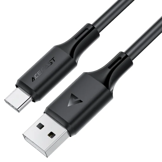 Acefast - Кабел за данни (C17-04) - USB към Type-C, бързо зареждане, 3A, устойчив на огъване, мек силикон, 1.2 м - черен