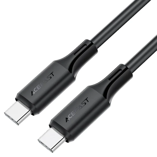Acefast - Кабел за данни (C17-03) - Type-C към Type-C, бързо зареждане, 60W, 3A, устойчив на огъване, мек силикон, 1.2 м - черен