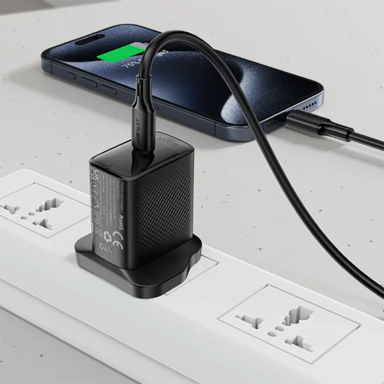 Acefast - Кабел за данни (C17-03) - Type-C към Type-C, бързо зареждане, 60W, 3A, устойчив на огъване, мек силикон, 1.2 м - черен