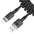 Acefast - Кабел за данни (C14-04) - Бързо зареждане, USB към Type-C, Пружинен дизайн, 3A, Устойчив на огъване, 1.2 м - Черен